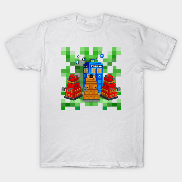 8bit Robot Droid Dalek With Blue Phone box T-Shirt-TOZ